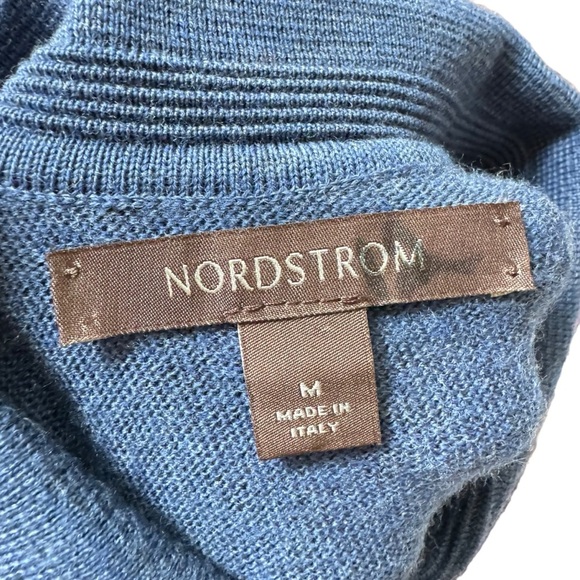 Nordstrom Mens Knitted 1/4 Button Up Collar Marin Wool Blue Sweater Size M - Picture 4 of 10